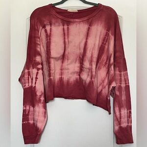 Altar’d State Tie Dye Cropped Sweatshirt Raw Hem Rose Pink Oversized Lightweight